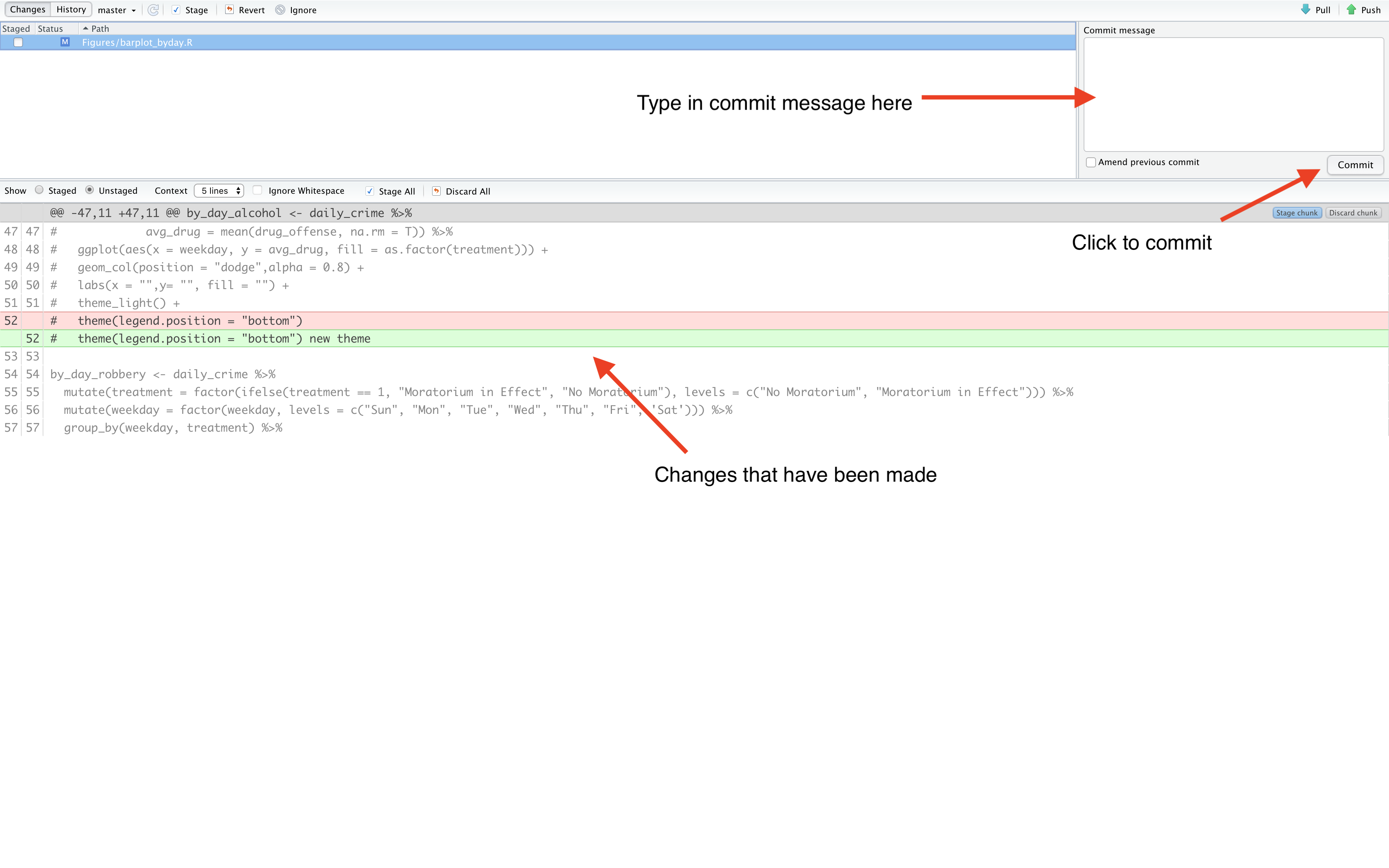 \label{commit}The Commit user-interface of RStudio.